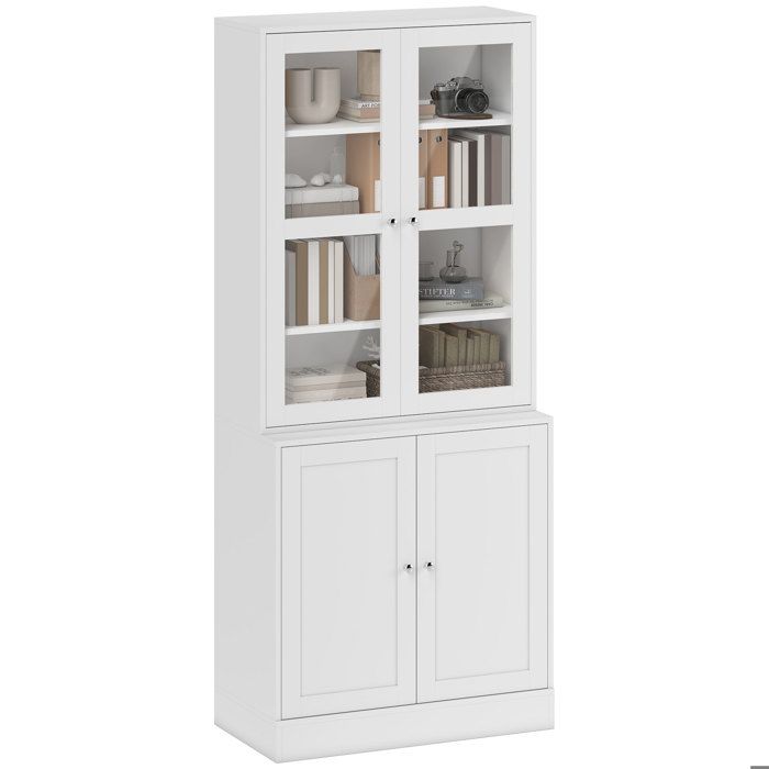 Bibliothèque vitrine - buffet salon - HOMCOM - avec 2 portes verre 2 portes bois 4 étagères réglables - blanc