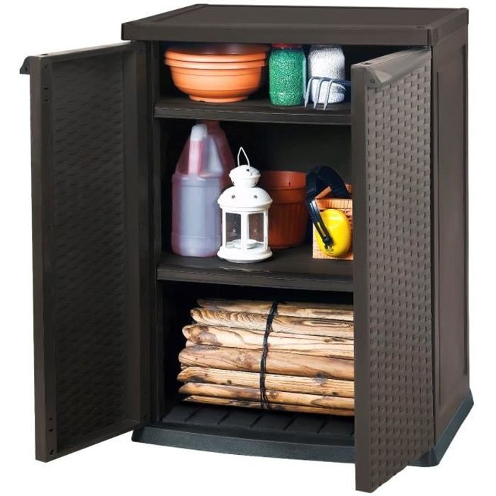 Armoire basse de rangement résine marron - Cdiscount Jardin