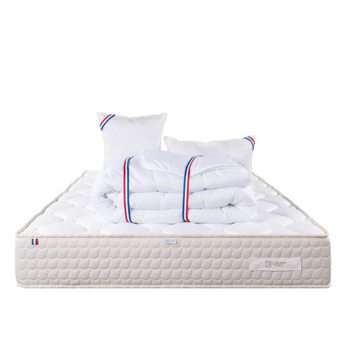 Matelas 160x200 cm Sublime 20 cm mémoire de forme ferme face été/hiver + 2 oreillers + couette Matelas 160x200 cm Sublime 20 cm mémoire de forme ferme face été/hiver + 2 oreillers + couette