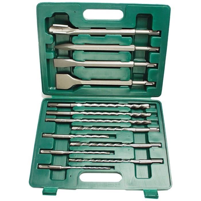 Coffret forets et burins béton SDS plus - MANNESMANN - Coffret de 13 pièces - 9 forets béton - 4 burins de démolition