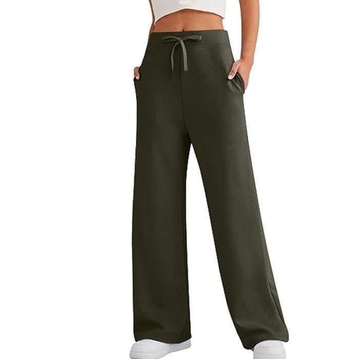 Pantalon Jogging Femme Taille Haute Pantalon Coton Couleur Unie