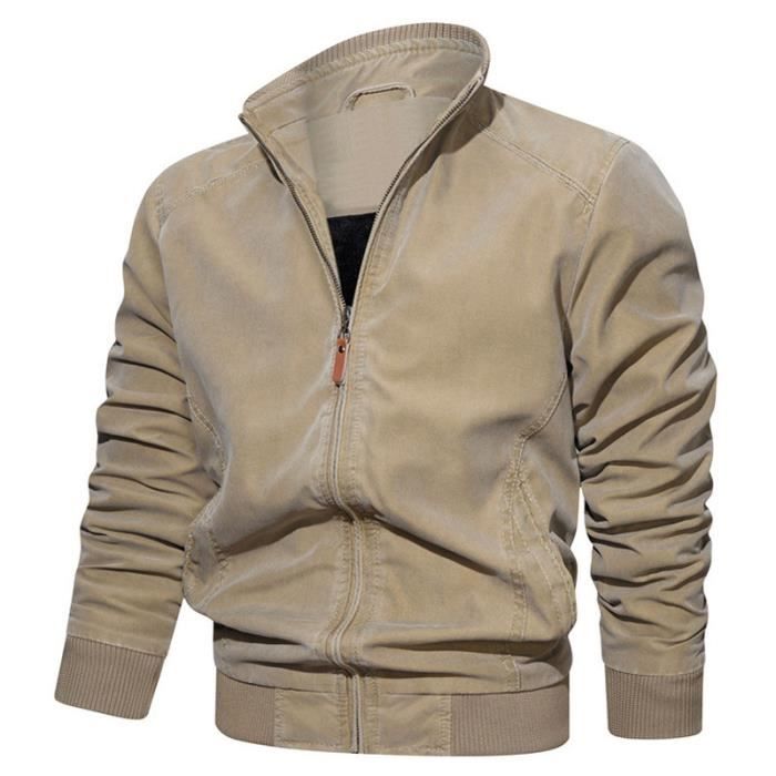 Blouson Homme Mi saison 100 Coton Mode Casual Business Couleur Unie Veste Coupe Vent Confortable Marque Luxe Veste Hommes Kaki Cdiscount Pret a Porter