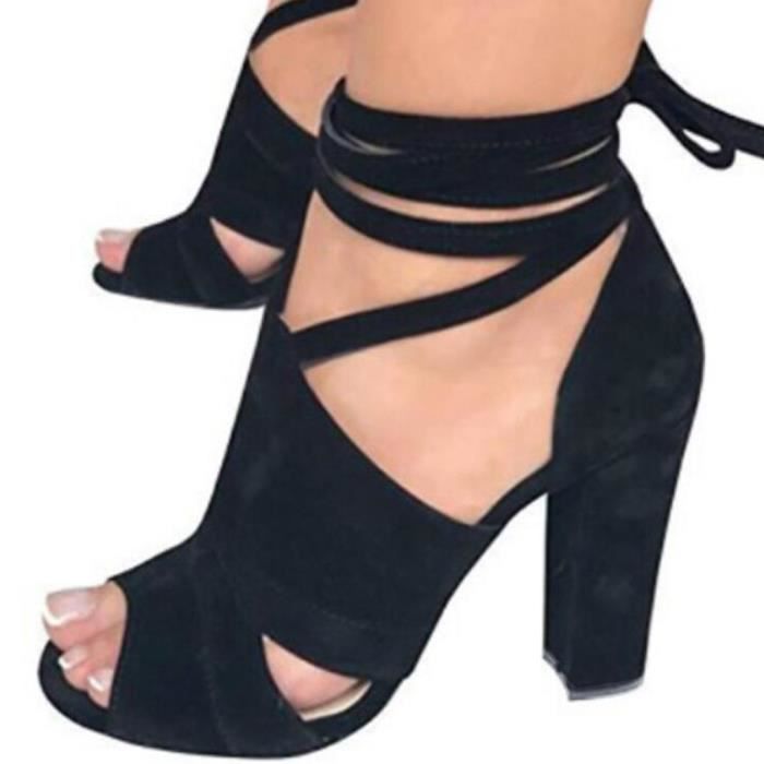 Femmes chaussures d'été talons hauts côté cheville vide brides croisées  sandales à bout ouvert Noir kinjgoki - Achat / Vente Femmes chaussures d'été  pas cher - Cdiscount