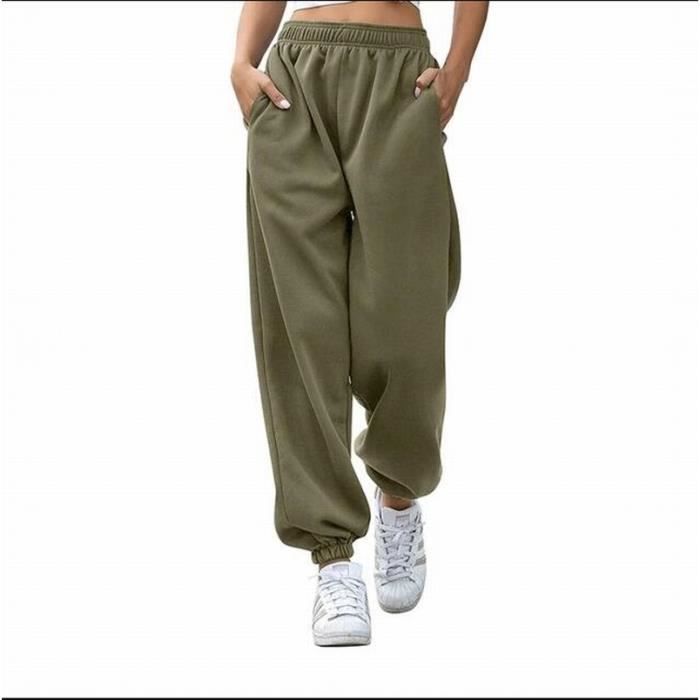 Pantalon jogging femme Survetement en coton decontracte ample Vert Fitness Femme
