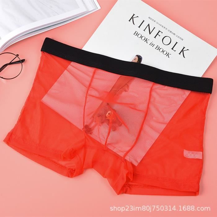 Sous vêtements Sexy en dentelle pour hommes, Boxer Ultra fin en maille, entièrement Transparent