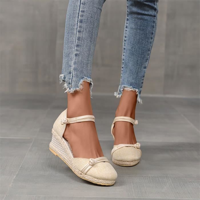 Sandales d ete pour femmes a talon compense et plateforme LUKCOLOR Beige 6cm Compense Confortable Beige Cdiscount Chaussures