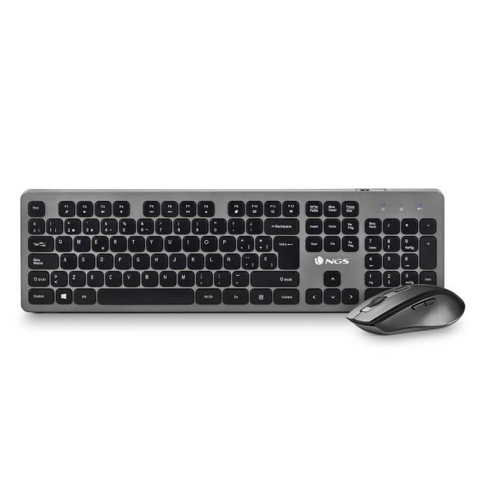 NGS IDOL KIT : Clavier et souris sans fil. Design fin 12 touches multimédia. 800/1200/1600 DPI touches silencieuses. Langue : ES.