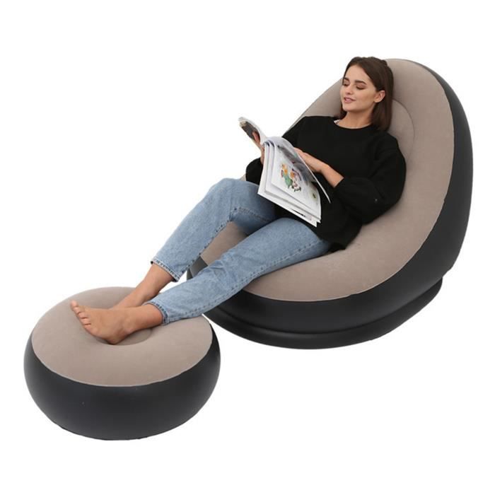 Omabeta canapé gonflable Chaise gonflable pliable floquée en PVC, confortable avec repose-pieds, chaise longue sport matelas Café
