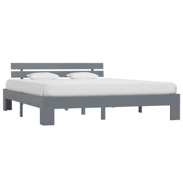Lit Adulte pour 2 personnes Cadre de lit scandinave Gris Bois de pin massif 160x200 cm