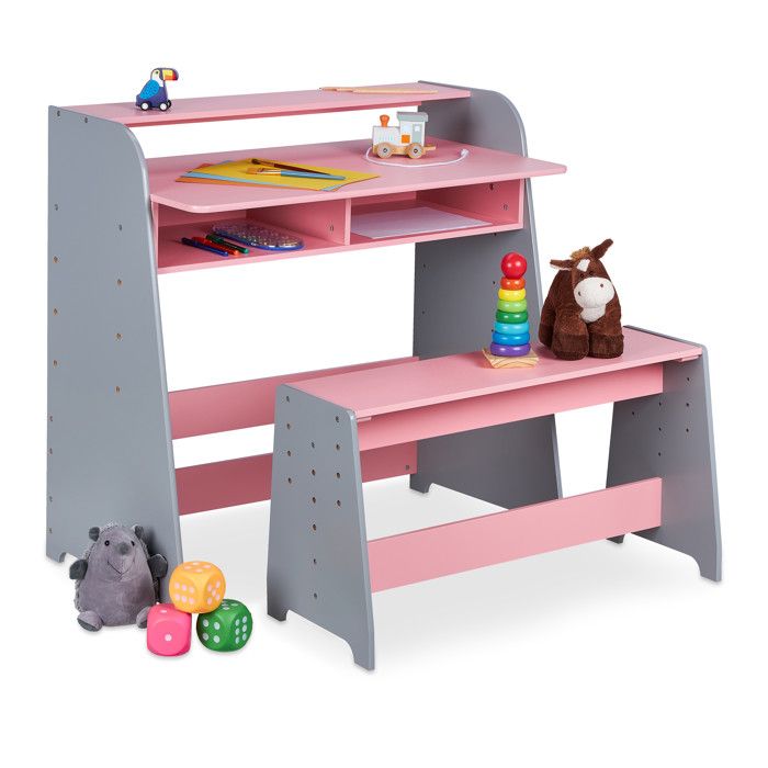 Bureau Enfants en Bois avec Plateau Rabattable, Table et Chaises Enfants avec Espace de Rangement - Gamm vert