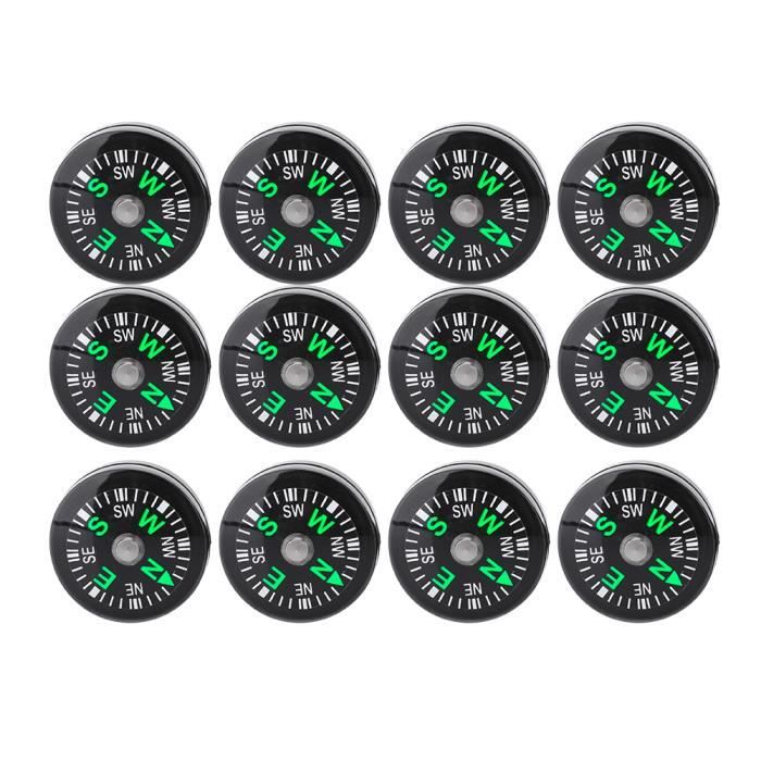 DEWIN 20mm 12pcs Mini Boussole Remplie D'huile De Poche Pour La Randonnée Camping Accessoire D