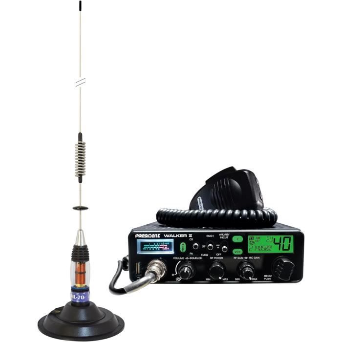 Kit Radio Cb Président Walker Ii Asc + Antenne Cb Ml70, Longueur 70Cm, 26-30Mhz, 200W[J377]
