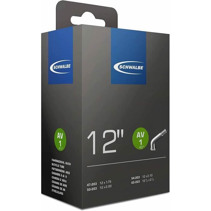 Tube intérieur Schwalbe - 12 x 1,75/2,10 - Valve de voiture coudée à 45° - Noir