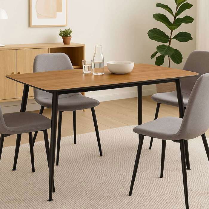 Table à manger rectangulaire 4 - 6 places dimensions 140 x 80 cm en finition mélaminé imitation chêne - DIVA
