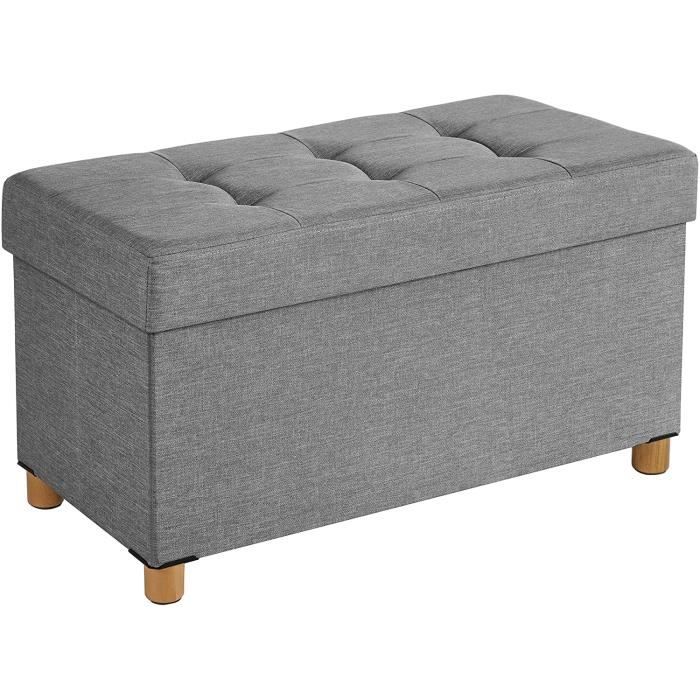 SONGMICS Banc de RangementTabouret rembourré PliableCoffre avec CouverclePieds en Bois MassifVolume 65L Gris Clair