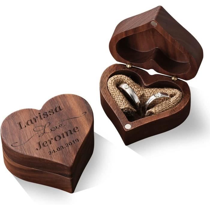 Boîte à Bague En Noyer Fait Main - Rond - Pour Fiançailles, Mariage - Porte-Bijoux