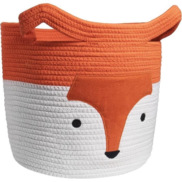 Panier à Linge Renard Orange - Corde Coton 35x32cm - Rangement Jouets Enfants Déco Chambre