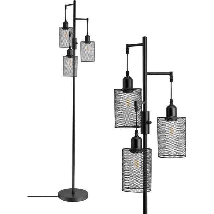 Lampadaire LED Industriel Dimmable HiBay Style Marteau - 3x8W E27 800LM - Pied Salon Moderne Noir