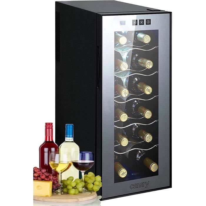 Cave à vin - 33 litres - 12 bouteilles - Refroidisseur à vin - Mini-réfrigérateur - Minibar - Avec porte en verre - éclairage LE6