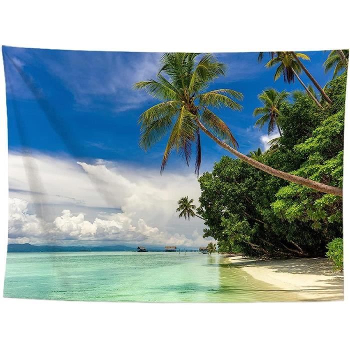 YISURE - Tapisserie Murale Plage 230x180cm | Décoration Mer & Palmiers | Polyester | Pour Salon & Chambre