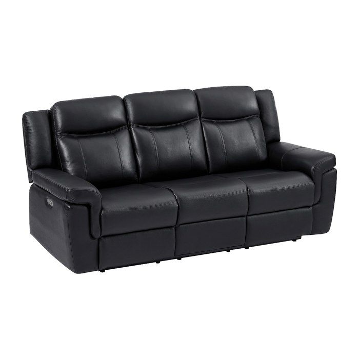 Canapé 3 places relax électrique en cuir avec tablette noir KENNETH