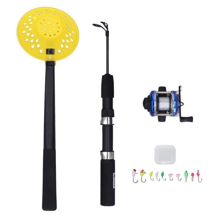 Kit Canne à Pêche Sur Glace 50 Cm – Carbone, ABS, Acier – Complet Avec Moulinet, Hameçons, Cuillère, Boîte