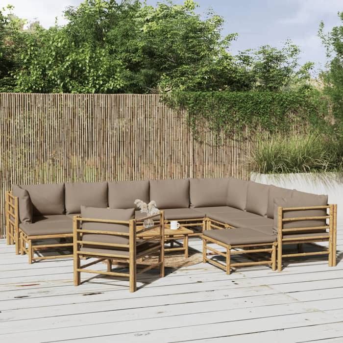 vidaXL Salon de jardin 12 pcs avec coussins Bambou - vue 2