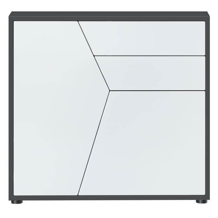 Vladon Buffet Benny Commode avec 2 portes et 2 tiroirs Noir mat-Blanc mat (79 x 74 x 36 cm)