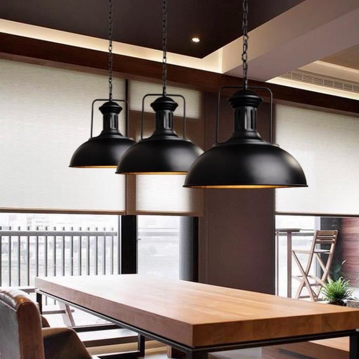 UNI 3PCS Rétro Vintage Lustre Suspension Industrielle E27 Plafonier Luminaire Corde Ajustable Noir et Blanc