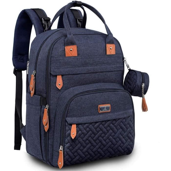 Sac à Dos à Langer avec Matelas à Langer pour Bébé – Grande Capacité Sac à Couches Multifonction Imperméable-bleu