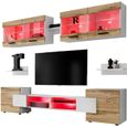 Ensembles de meubles TV Foggia Komodee - LED RGB - Bois Naturel Mat & Blanc -  Façades en Mat - L235cm x H195cm x P35cm-1