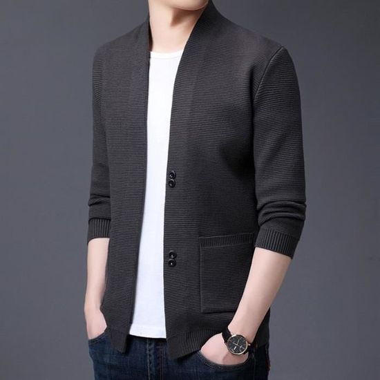 Cardigan Homme Décontracté à Motifs Tresses - Tricot Avec Boutons, Col En V, Manches Longues, Style Grunge Et Streetwear - 5