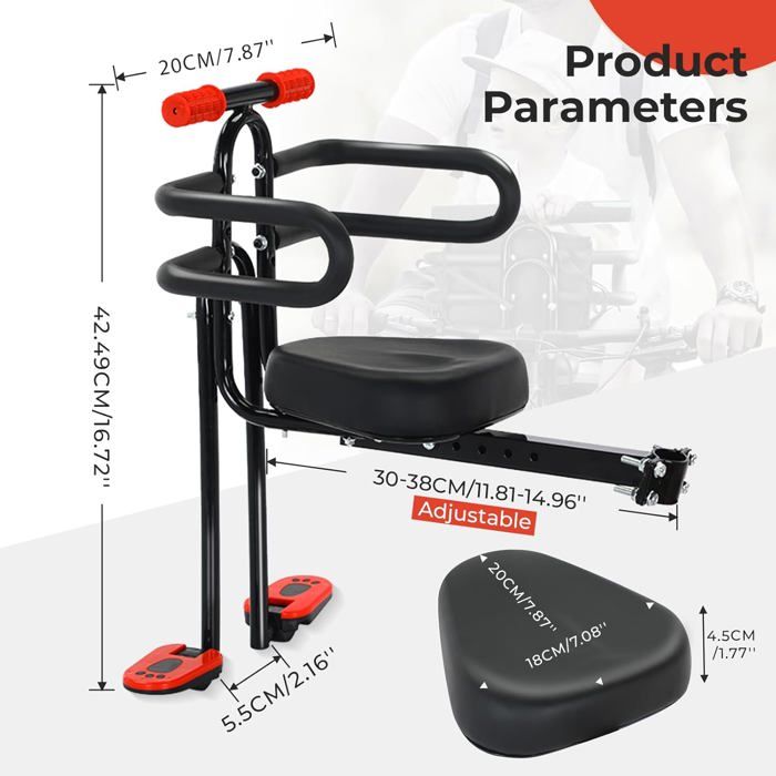 Siège Vélo Enfant Avant 40kg - Siège Amovible Avec Harnais Et Repos-Pieds Réglable Pour VTT Et Vélo De Ville (2-6 Ans)