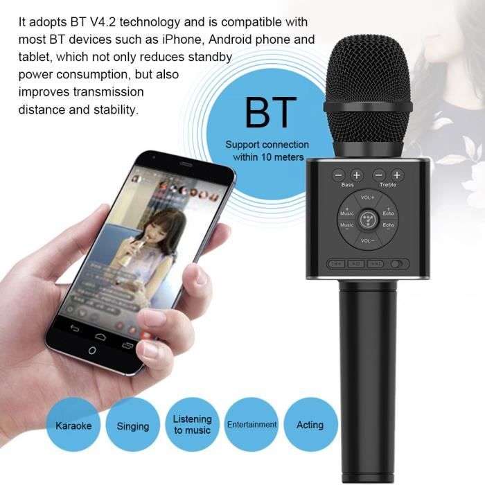 2-en-1 Karaoké Microphone Bluetooth Haut-parleur et lecteur multimédia  Microphone Bluetooth sans fil
