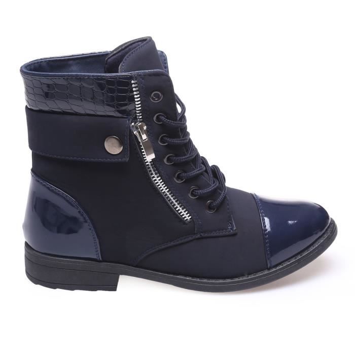 Bottine bi mati re lacets La Modeuse Femme Bleu PU