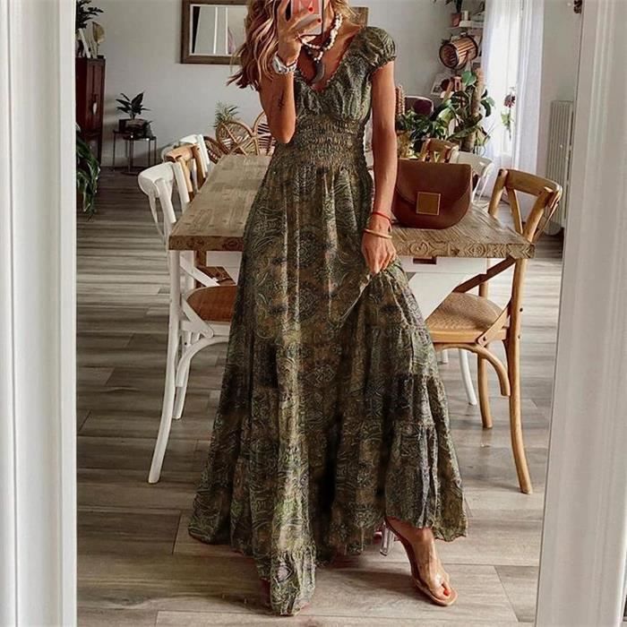 Robe Longue Femme Ete Robe Femme Chic Et Elegant Soiree Maxi Robes De Plage Pas Robe Ete Femme Cafe Cafe Cdiscount Pret a Porter