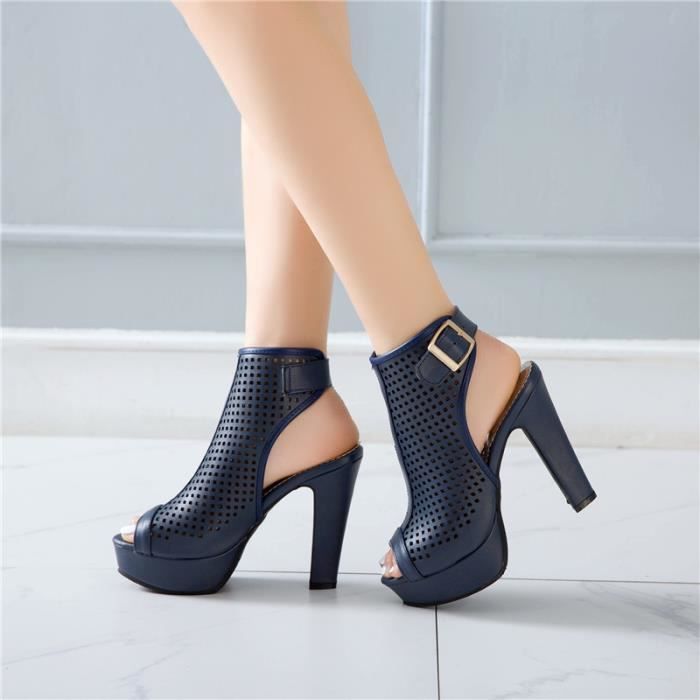 Bottines d ete blanches a bout ouvert pour femmes Plateforme et boucle Marque inconnue