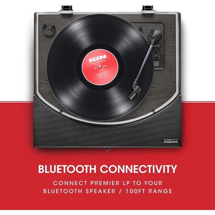 ION Audio Premier LP - Platine Vinyle Bluetooth 3 Vitesses, Enceintes Stéréo Intégrées, USB, Finition Bois Naturel