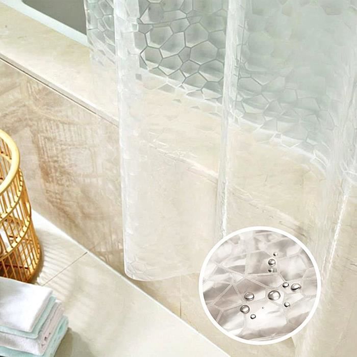 Rideau de Douche Transparent, 180x180cm 3D Rideau Douche Salle de Bain PEVA  Anti-moisissure Antibactérien Imperméable Lavable avec - Cdiscount Maison
