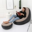Omabeta canapé gonflable Chaise gonflable pliable floquée en PVC, confortable avec repose-pieds, chaise longue sport matelas Café-2