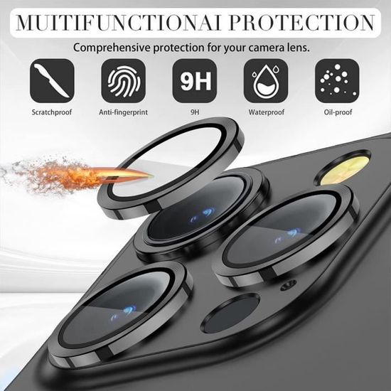 Protecteur Caméra Arrière IPhone 14 Pro/Pro Max | Verre Trempé 9H + Cadre Aluminium | Anti-rayures, Chocs, Bulles