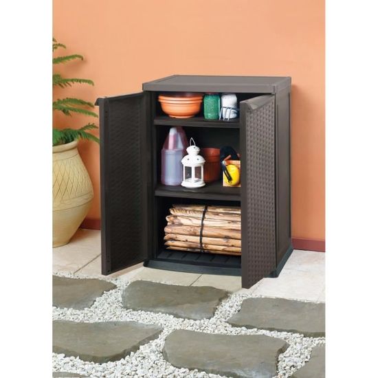 Armoire Basse De Rangement Resine Marron Achat Vente Coffre D