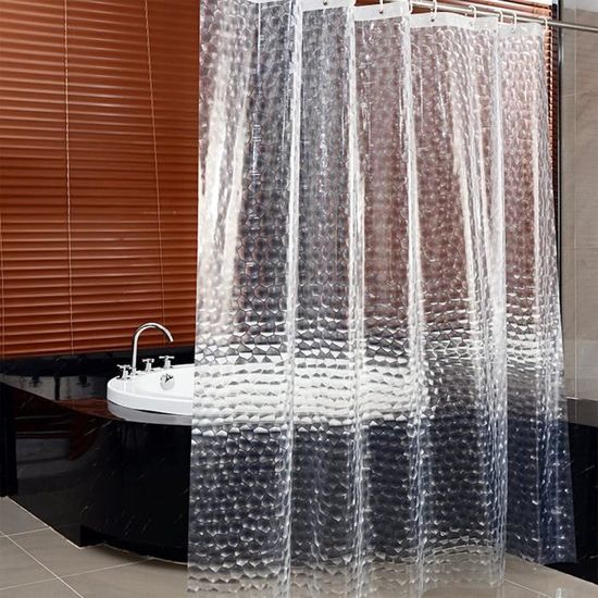 Rideau De Douche Transparent PEVA 200x180 Cm - Imperméable, Anti-moisissure, 12 Crochets Inclus - Pour Salle De Bain, Hôtel, Dortoir