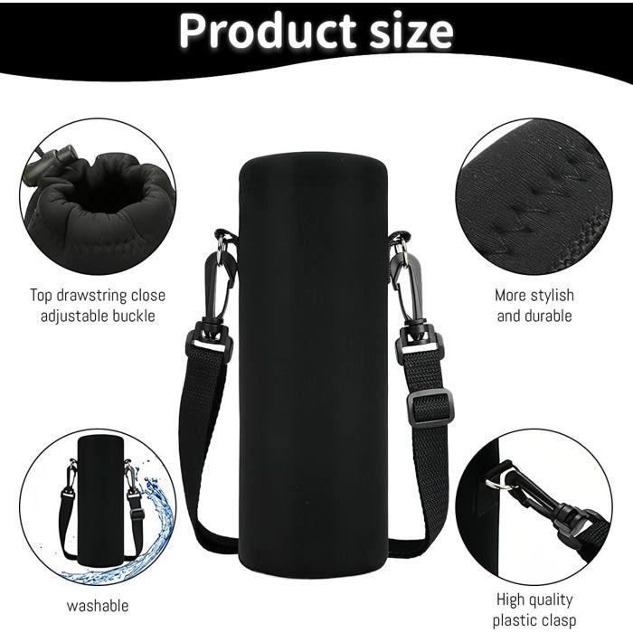 Sac de transport pour bouteille d'eau avec nom personnalisé et pochette Sac de transport pour bouteille d'eau avec nom personnalisé et pochette