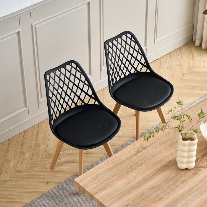 Lot de 4 chaises bois et simili cuir noir et blanc, chaise scandinave - Ameublement