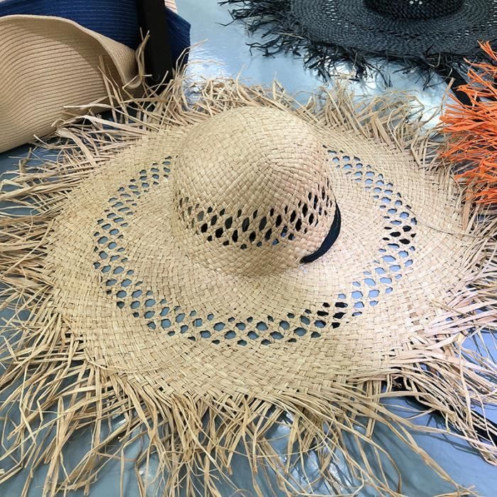 Type 2 Chapeau de plage grand bord pour femmes en paille de
