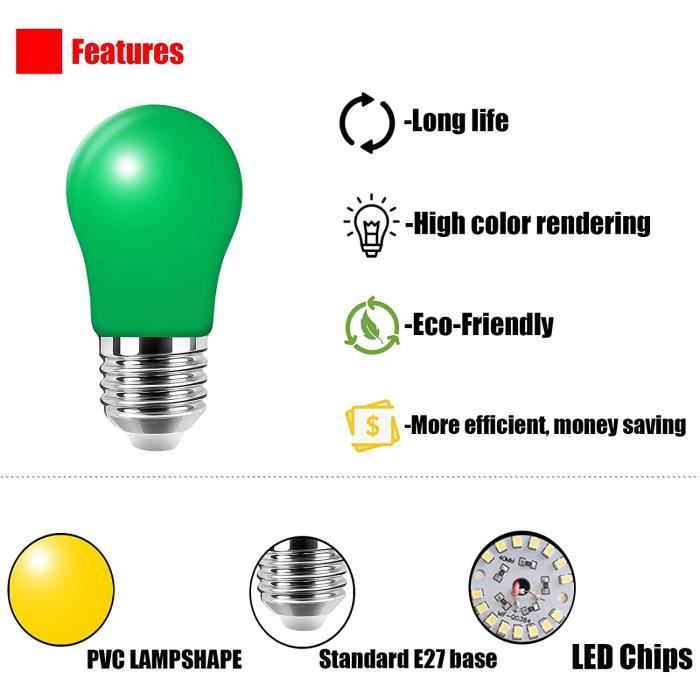 Paquet de 10 Ampoule LED de couleur 3W E27 à vis Ampoule Vert pour Mariage  Halloween Fête De Noël Bar Ambiance Ambiance Décor[O1655] - Cdiscount Maison