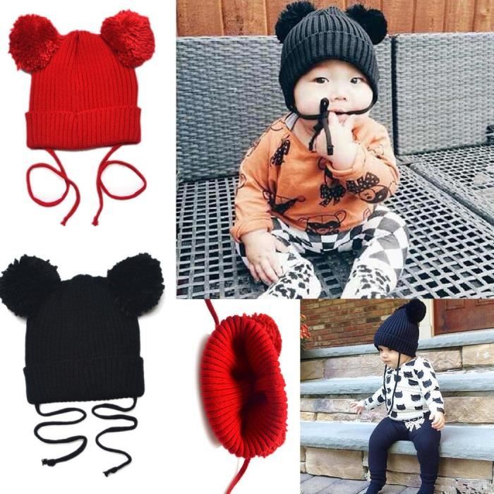 Bebe Enfant Chaud Hiver Bonnet Chapeau Pompon Crochet Rouge TU Cdiscount Pret a Porter