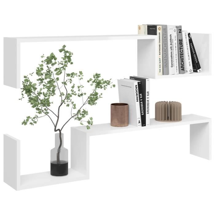 Étagère Murale LOUNGITUDE Blanc - 180x52x25 Cm, 5 Niche De Rangement, Idéale Pour Salon Ou Chambre Enfant