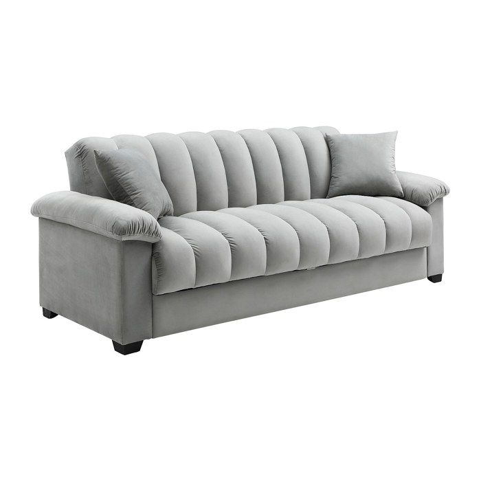 Canapé Clic-clac 3 Places En Velours Gris – Convertible Avec Rangement – ZAPOTO